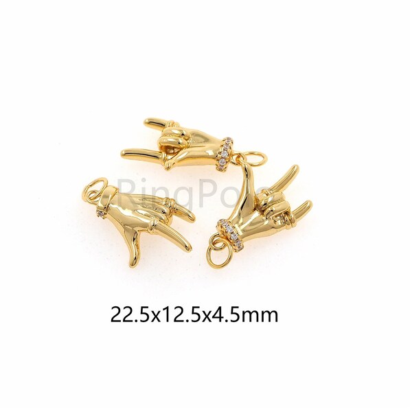 18K Gold Filled Gesture Pendant,CZ Micro Pave Hand Charm,DIY Jewelry Making Supply