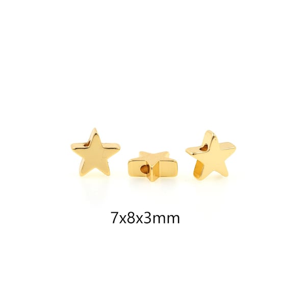 5pcs 18K Gold Filled Shining Star Spacer Beads,Gold Star Beads,for Bracelet Jewelry Necklace Making Supply