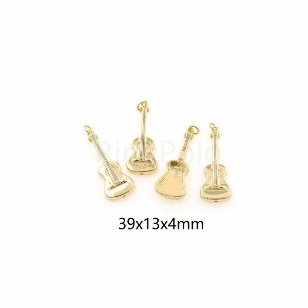 18K Gold Filled Guitar Pendant,Instrument Charm,Music Lover Gift,DIY Jewelry Making Supply