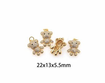 5pcs 18K Gold Filled Bear Pendant,CZ Micro Pave Bear Charm,DIY Jewelry Making Supply