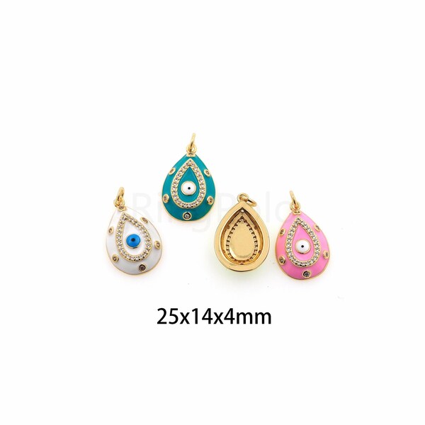 5pcs 18K Gold Filled Evil Eye Pendant,Enamel Teardrop Evil Eye Charm,DIY Jewelry Making Supply