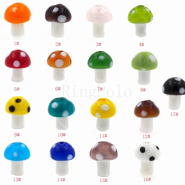 25pcs Glass Mushroom Beads,Lampwork Colourful Mushroom Charms for Jewelry Making DIY Crafts Findings