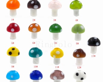25pcs Glass Mushroom Beads,Lampwork Colourful Mushroom Charms for Jewelry Making DIY Crafts Findings
