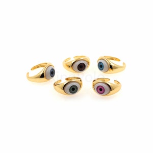 18K Gold Filled Evil Eye Ring,Amulet Ring,Open Ring,Adjustable Ring