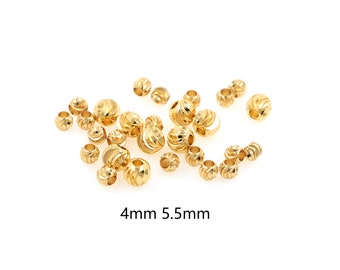 50pcs 18K Gold Filled Gear Bead, Ball Spacer Beads, Perles rondes pour Bricolage Collier Bracelet Supply Perles