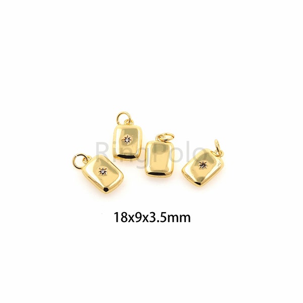 CZ Rectangular Pendant,18K Gold Filled Polaris Charm,DIY Bracelet Necklace Jewelry Making Supply