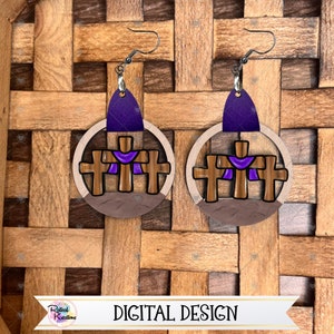 MDF Cross Hoop Faux Leather Earrings, Easter, Digital Design Download PNG File