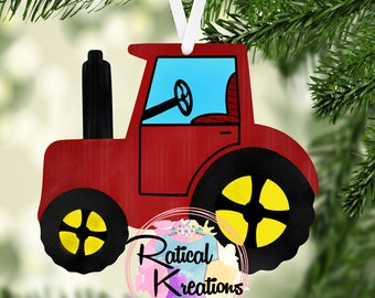 Red Tractor- Sublimation Design Download, Digital Design Download, Christmas Ornament, Earrings, Door Hanger, Magnet