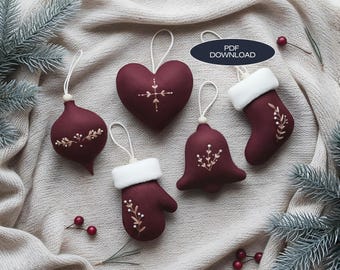 Nordic Felt Ornament Pattern – Christmas Felt Sewing Templates (PDF, Red Version)