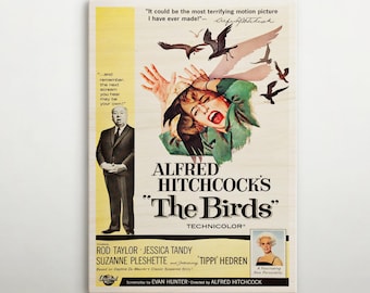 The Birds American Wooden poster, Magic movie wall art of this cinema poster, Perfect gift for Hollywood buffs and golden age enthusiasts.