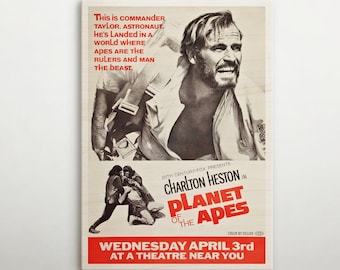 Planet Of The Apes American Wooden poster, Premium fan art of this cinema poster, Wonderful gift for vintage decor admirer and cinema lover.