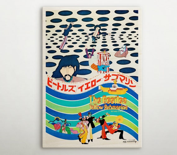 Yellow Submarine Japanese Wooden poster, High-quality print of this cinema poster, Perfect gift for vintage film and Hollywood aficionados.