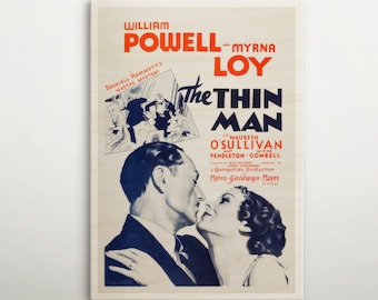 The Thin Man American Wooden poster, Premium movie fan art of this cinema poster, Wonderful gift for vintage decor admirer and cinema lover.