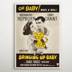Arredamento Bringing Up Baby American Wood, straordinaria decorazione da parete di questo poster cinematografico, regalo iconico per i sostenitori dell'arredamento della camera e gli amanti del cinema.