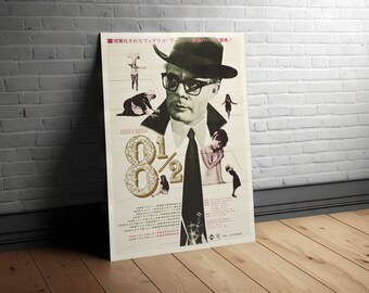 8+1⁄2 Japanese Wooden Poster, Retro Movie Decor Art of This Cinema