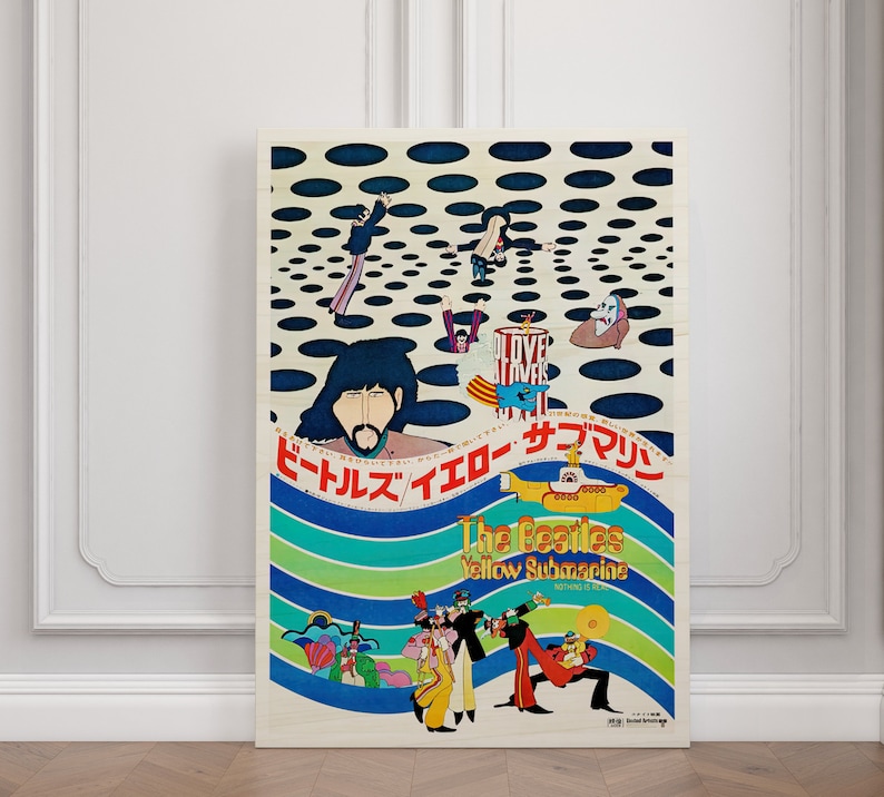 a poster on a wall in a room