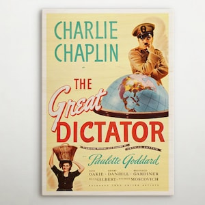The Great Dictator American Wood decor, Amazing wall art of this cinema poster, Iconic gift for room decor supporter and film theatre lover.