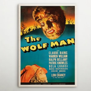 Póster de madera estadounidense El hombre lobo, arte de decoración de película retro de este póster de cine, regalo premium para amantes y entusiastas del encanto del viejo mundo.