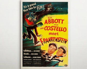 Abbott and Costello Meet Frankenstein American Wooden print, vintage-inspired decor of this poster, Ideal glamourous fan art for retro lover