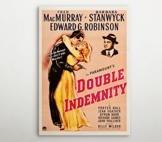 ②　ＵＳＡ　アメリカ　映画　ポスター　アンティーク　ビンテージ　オールディーズ Double Indemnity American Wood 装飾、この映画ポスターの素晴らしい