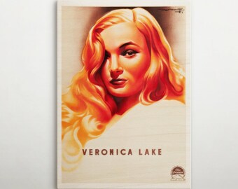 Póster de madera de la actriz Veronica Lake, arte de pared de película único de este póster de cine, regalo perfecto para entusiastas de la decoración retro y fanáticos de Hollywood.