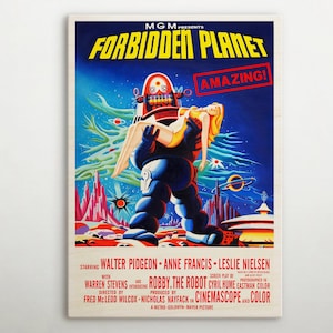 Verbotener Planet Amerikanisches Holzplakat, hochwertiger Druck dieses Kinoplakats, perfektes Geschenk für Vintage-Film- und Hollywood-Liebhaber.