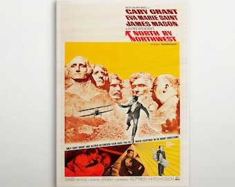 Trätryck från North By Northwest American, vintageinspirerad dekor av denna bioaffisch. Perfekt glamorös väggkonst för retrofilmälskare.