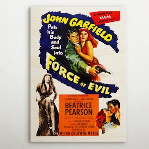 Póster de madera estadounidense Force Of Evil, arte de decoración de películas retro de este póster de cine, regalo premium para amantes y entusiastas del encanto del viejo mundo.