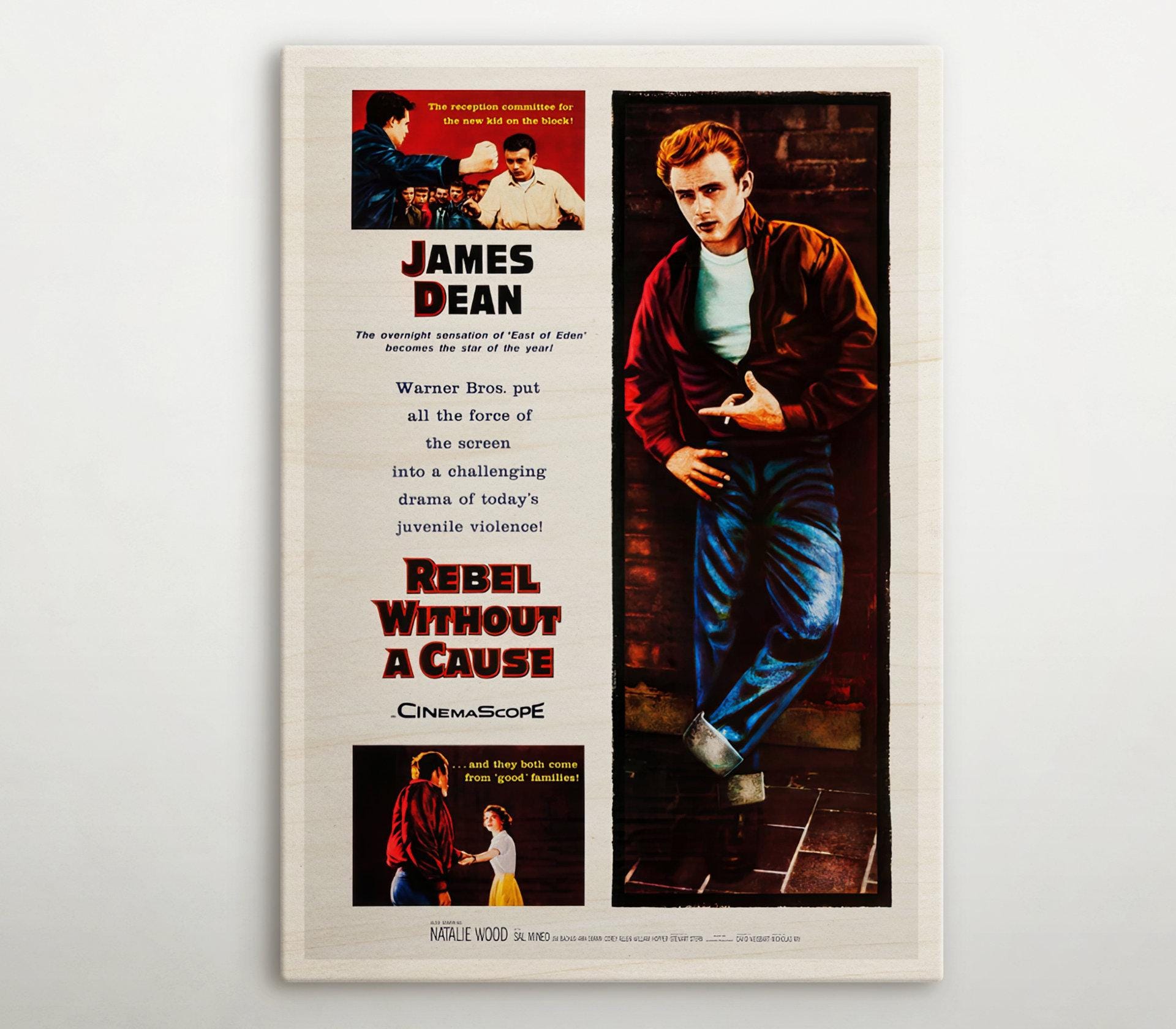 Rebel Without A Cause Wood Decor, Amazing Movie Wall Art of This 