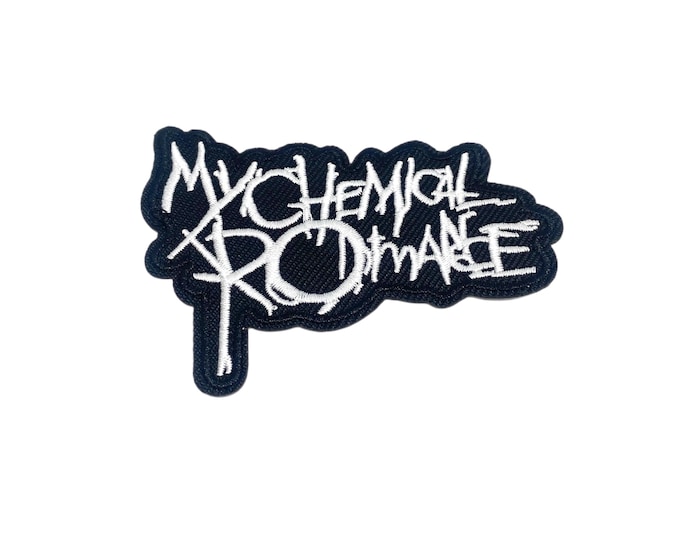Featured listing image: My Chemical Romance Embroidered Iron On Patch Black White Logo Sew On Applique for Jackets Bags Vests Hats Emo Punk Goth Rock DIY Gift