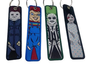 Scary Embroidered Keychains Horror Inspired Gifts for Halloween Fans Creepy Aesthetic Bag Tags Spooky Collectibles for Movie Lovers