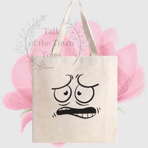 Sacola de rosto de desenho animado. Bolsa de lona prática e elegante. Bolsa de compras versátil, espaçosa e durável. Bolsa reutilizável ecológica personalizada