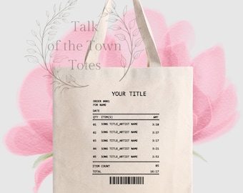 Music Receipt, Song Receipt Custom large cotton tote makes a great personalized gift. This durable, reusable canvas tote bag is eco friendly