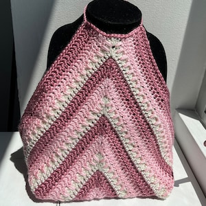 Pink Crochet Halter Top - S