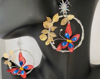 Butterfly, Gold leaves Earrings