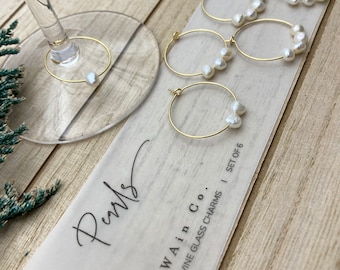 18k gold plated, Natural Freshwater Pearls wine charms (set of 6)