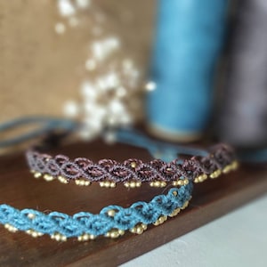 Macrame anklet with brass beads