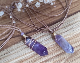 Minimalist amethyst necklace, macrame necklace