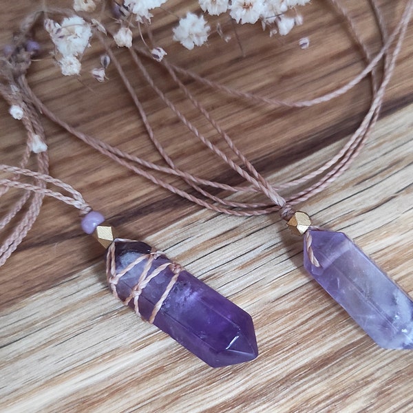 Minimalistische Amethyst Kette, Makrameekette