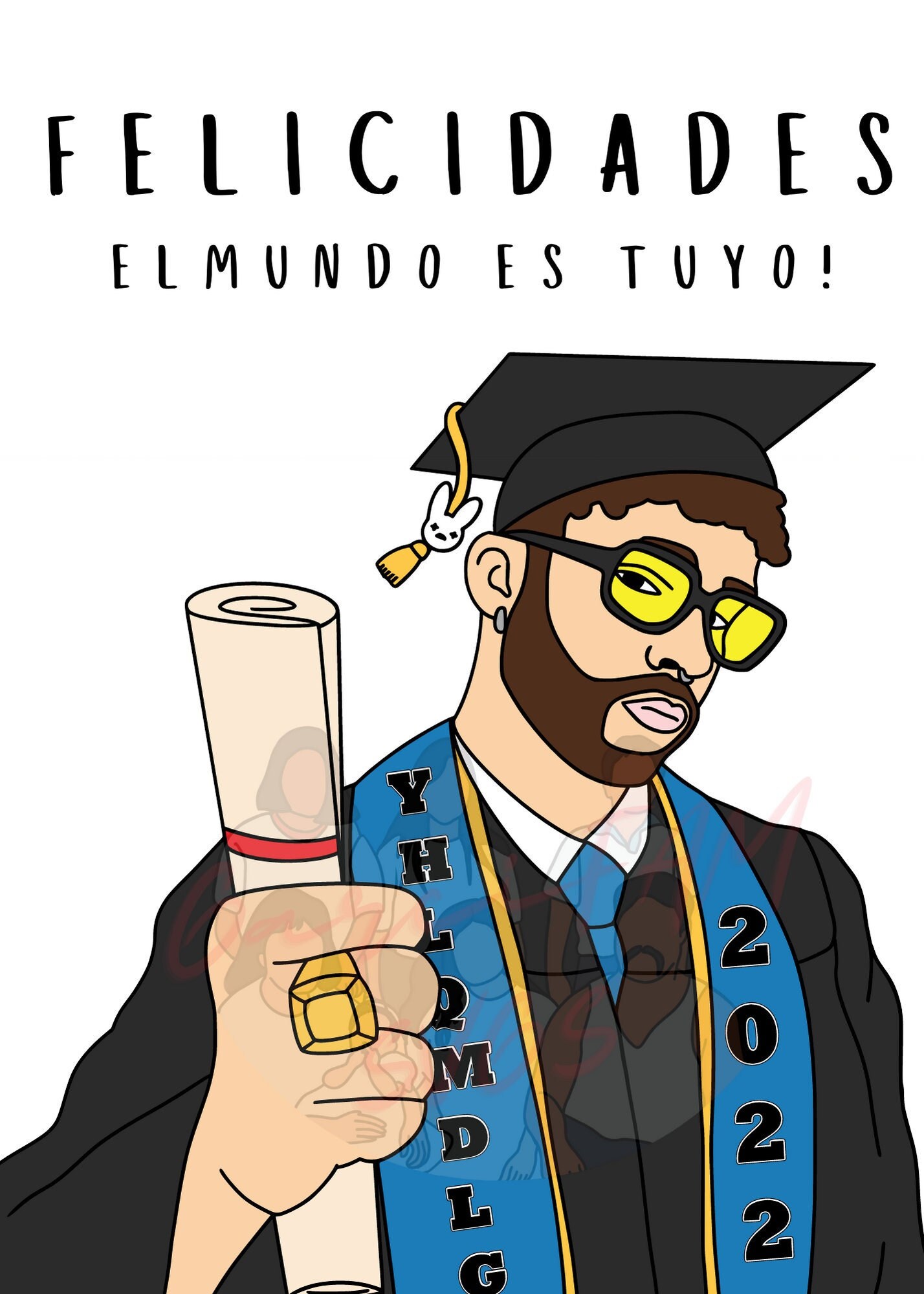 Bad Bunny Graduation PNG Etsy