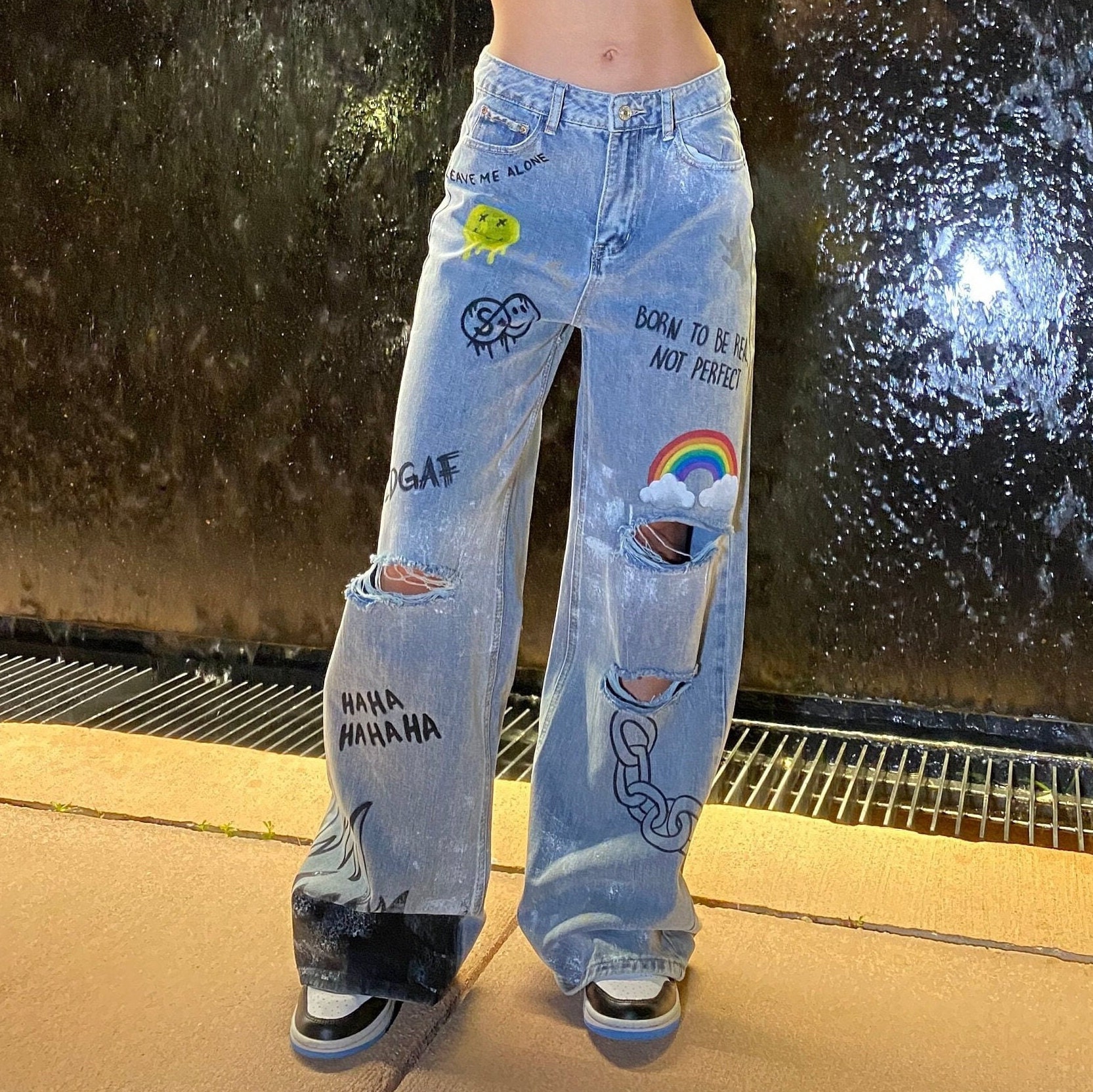 90s Painted Jeans - Etsy