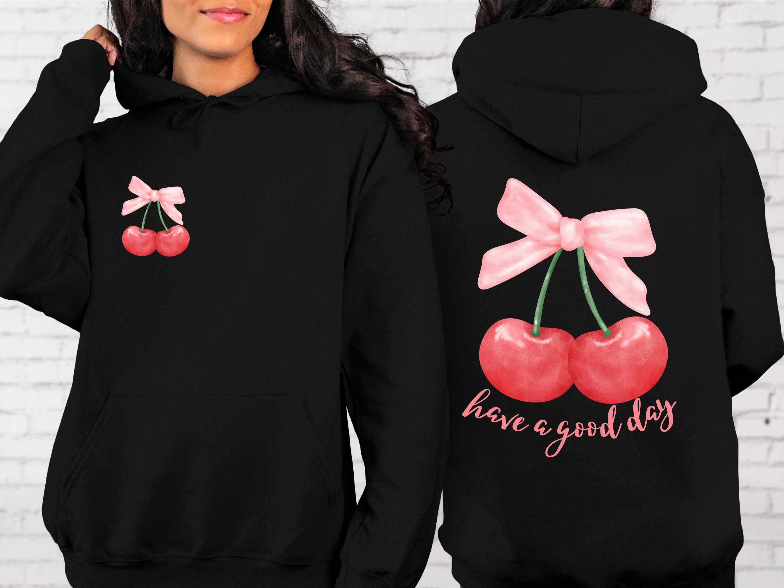 Sweat-shirt à Capuche Décontracté Pour Femme, Imprimé Cerises Cueillies à La Main, Doux, Respirant, Ample, Avec Poches, Automne Hiver, Streetwear