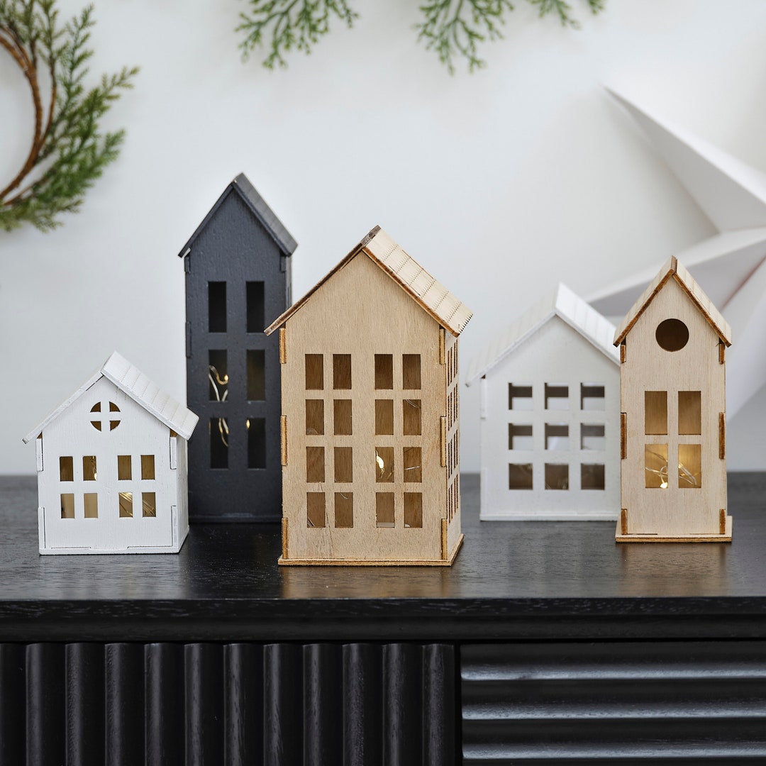 Wooden Light up Houses Christmas Holiday Decorations Etsy UK