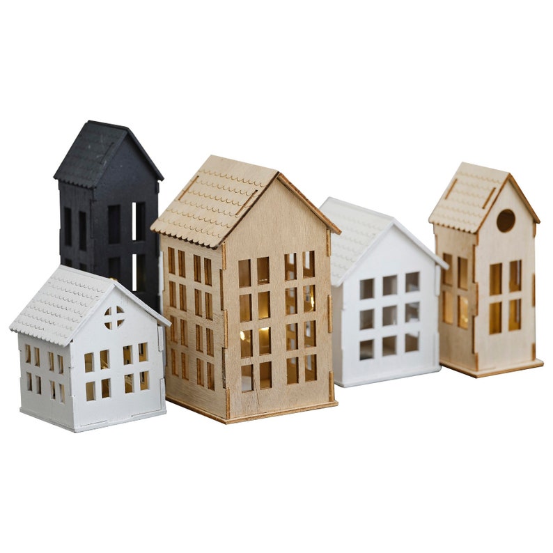 Wooden Light up Houses Christmas Holiday Decorations Etsy UK