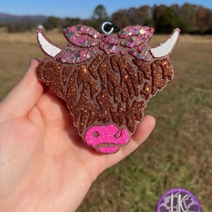 Highland cow with bow car freshie