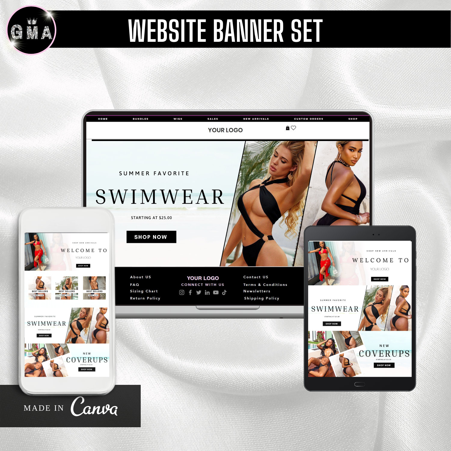 DIY Website Banner Templates, Editable Website banner, swimwear Online Shopify Templates Shop Design Templates, Minimalist Website