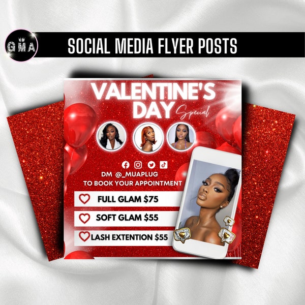 Valentine Flyer, Makeup artist Flyer, Valentine Day Social Media Flyer, Valentines Day Flyer MUA Flyer