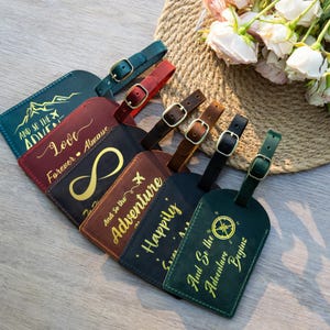 Etiquetas de equipaje de cuero personalizadas, regalos de boda, etiquetas de maleta personalizadas, regalos de viaje para él, etiquetas de equipaje grabadas, regalos para damas de honor