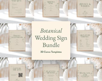 Botanical Wedding Sign Template Bundle: Sage Greenery, Editable Canva Design (Digital Download)