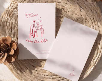 Whimsical Save the Date Invitation Template: Pink Hand-Drawn Design (Canva Template, Digital Download)